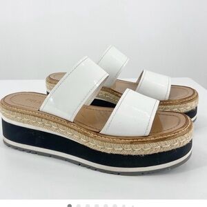 Prada Creeper Platform Leather Slides Sandal Womens 41 White Tan Straps